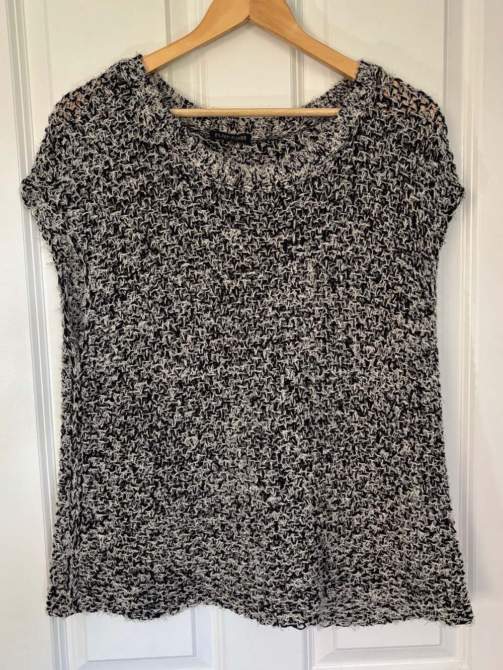Eileen Fisher Salt & Pepper Boucle Split Back Top Medium - Picture 2 of 11